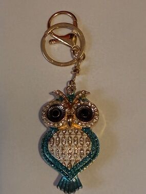 Teal Crystal Owl Keychain
